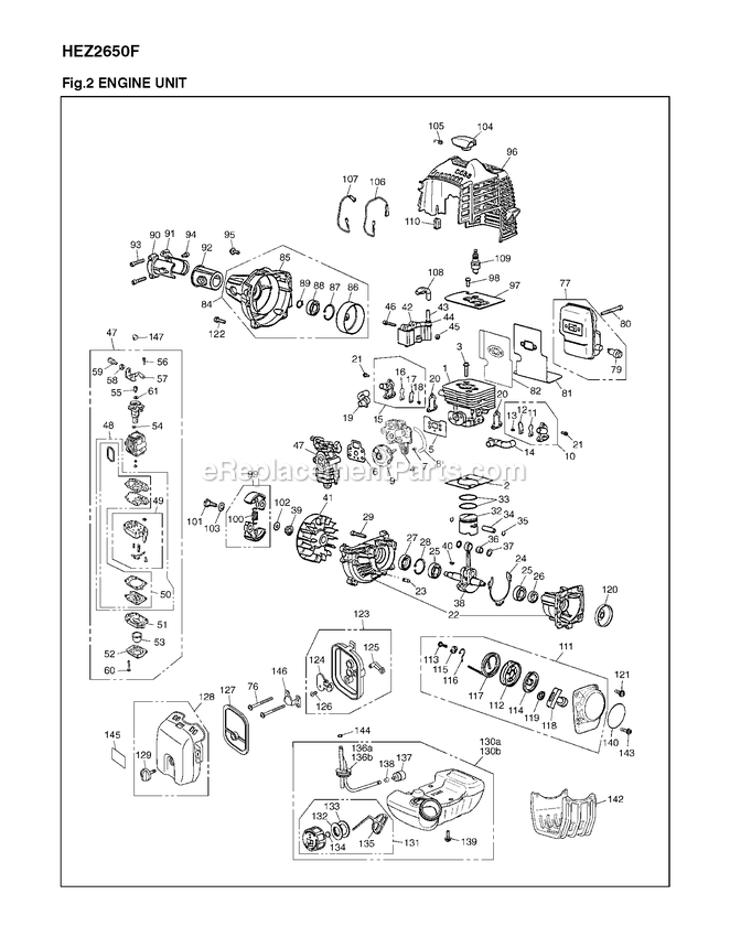 Engine Diagram and Parts List for HEZ2650F 90800101 AND UP RedMax Edger