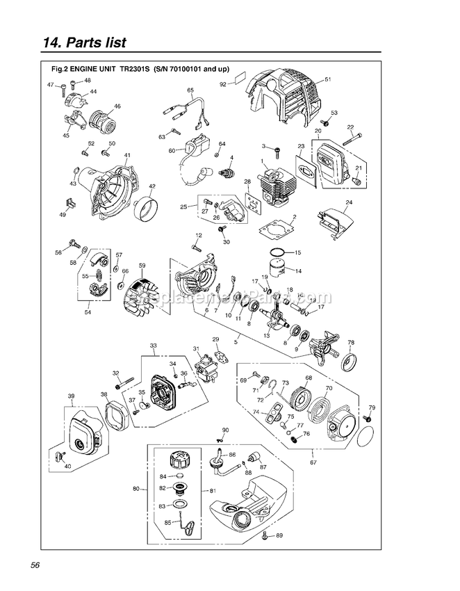 Engine Diagram and Parts List for TR2301S 70100101 AND UP RedMax Edger