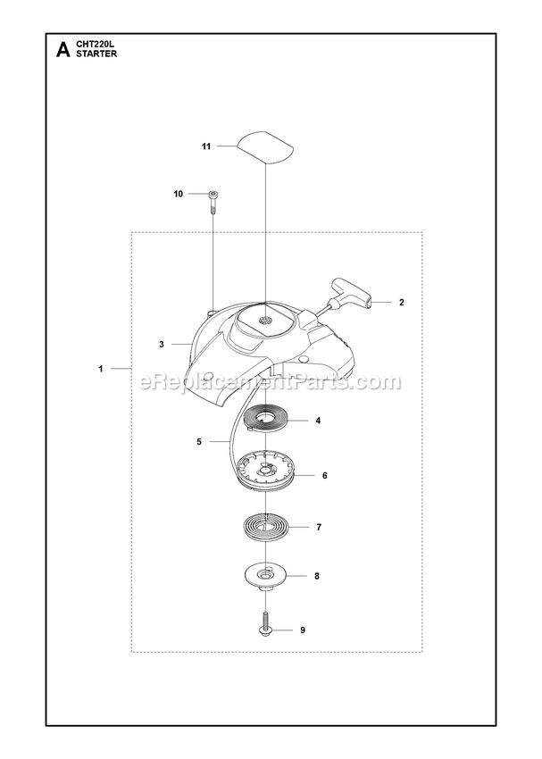 Starter Diagram and Parts List for CHT220L  RedMax Hedge Trimmer