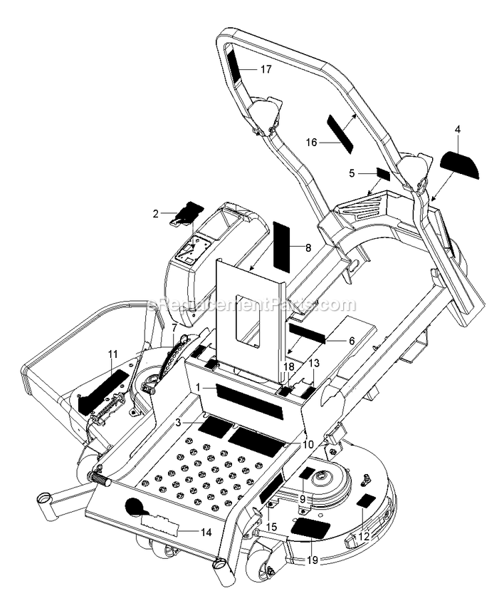Decals Diagram and Parts List for RZT48X (967671001-00)(2019-02) RedMax Lawn Tractor