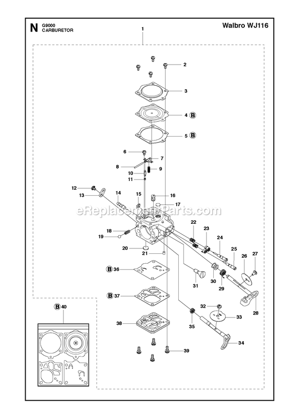 Carburetor Diagram and Parts List for G9000  RedMax Chainsaw
