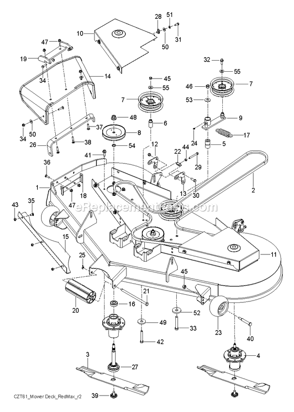 Mower Deck / Cutting Deck Diagram and Parts List for CZT61 (967671401-00)(2017-09) RedMax Lawn Tractor