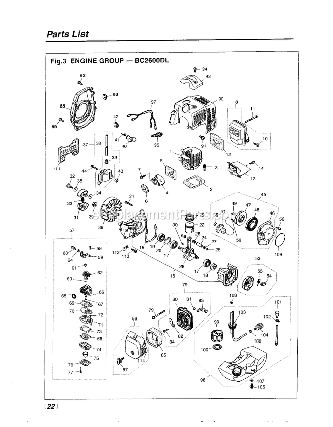 Engine Diagram and Parts List for BC2600DL 660001 - 978728 RedMax Edger