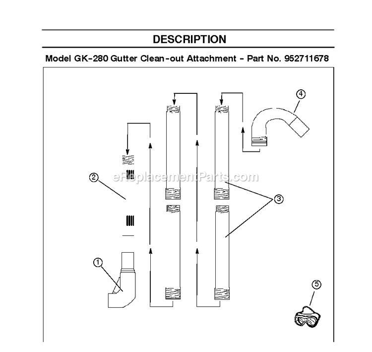 Gutter Attachment Diagram and Parts List for GK280 952711678 RedMax Leaf Blower / Vacuum