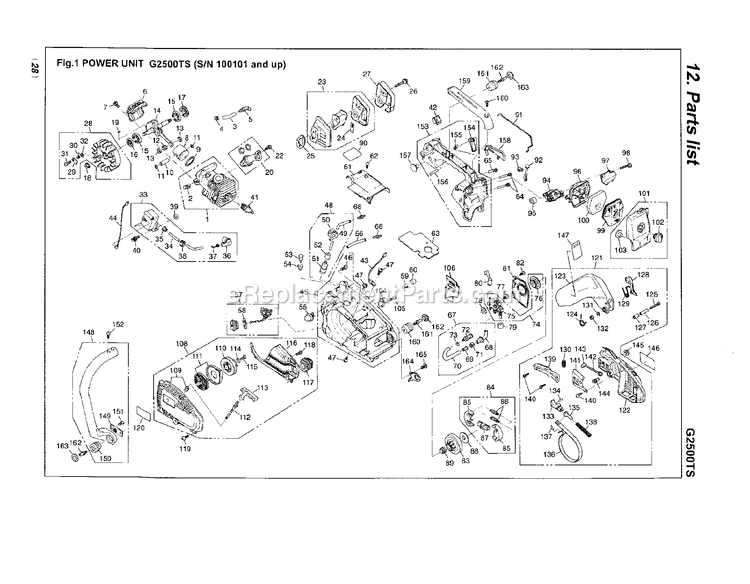 Engine Diagram and Parts List for G2500TS 100101 AND UP RedMax Chainsaw