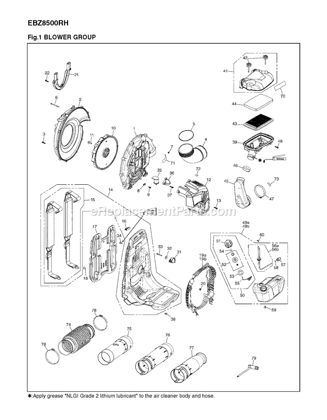 Housing Diagram and Parts List for EBZ8500RH (10200101 AND UP)(2014-04) RedMax Leaf Blower / Vacuum