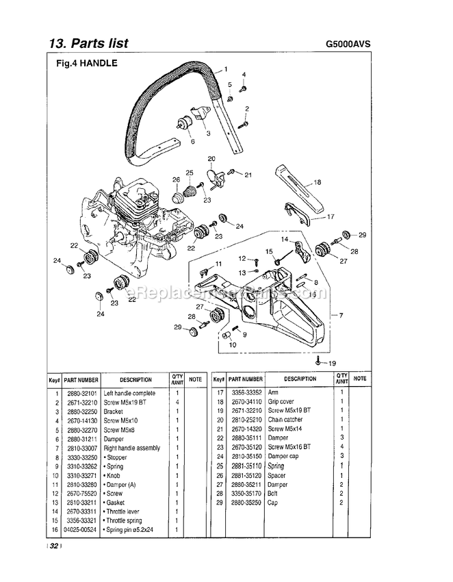 Engine Diagram and Parts List for G5000AVS 300101 - 608280 RedMax Chainsaw