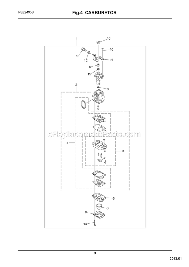 Carburetor Diagram and Parts List for PSZ2465S 30000000 AND UP RedMax Pole Saw