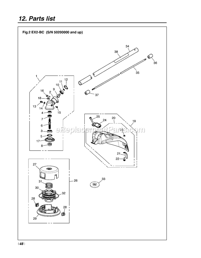Attachments Diagram and Parts List for EXZ2401S 50100000 - 60099999 RedMax Edger