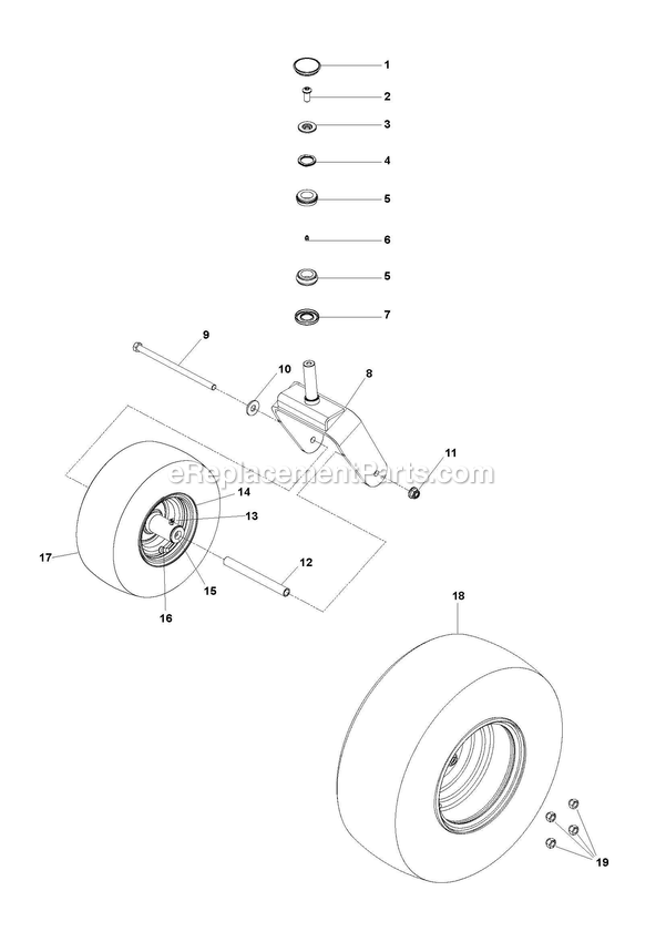 Wheels And Tires Diagram and Parts List for CZTE54  RedMax Lawn Tractor