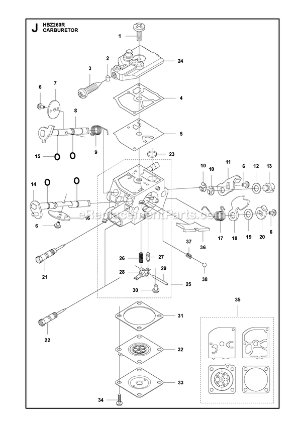 Carburetor Diagram and Parts List for HBZ260R (967089601)(2017-03) RedMax Leaf Blower / Vacuum