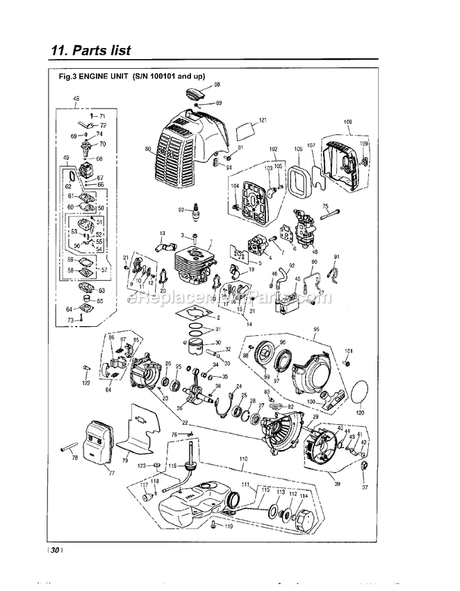 Engine Diagram and Parts List for HTZ2500 100101 AND UP RedMax Hedge Trimmer