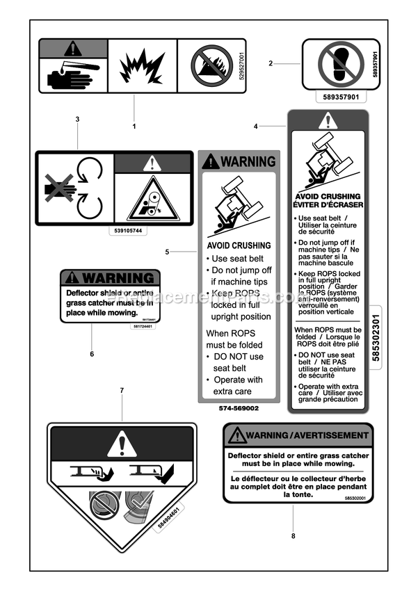 Decals 2 Diagram and Parts List for CZTE60  RedMax Lawn Tractor
