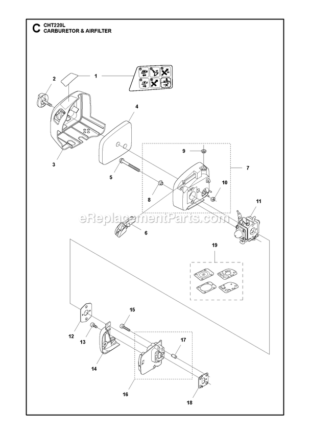 Fuel Tank Diagram and Parts List for CHT220L  RedMax Hedge Trimmer