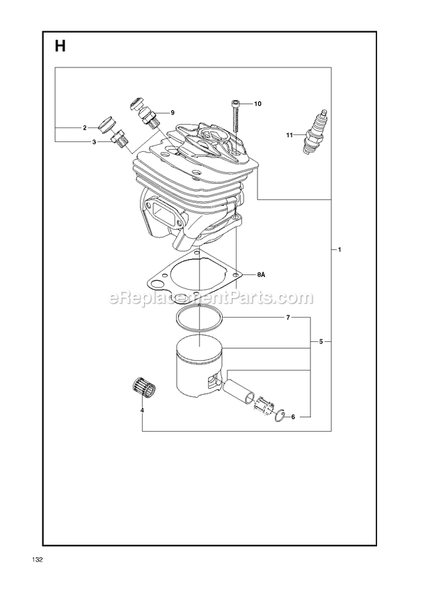 Cylinder Diagram and Parts List for GZ7000 000001 AND UP RedMax Chainsaw