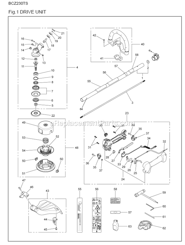 Drive Diagram and Parts List for BCZ230TS (967194202)(2020-10) RedMax Edger