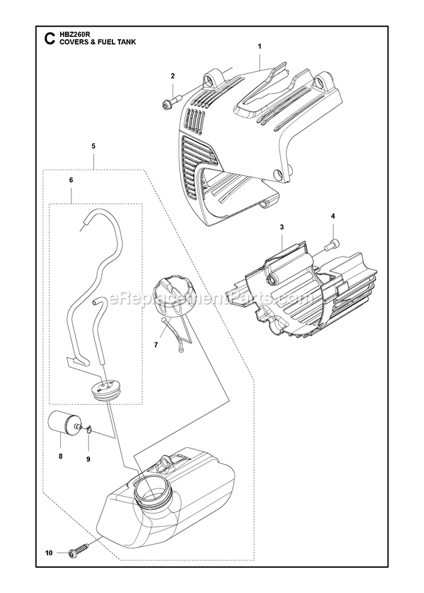 Covers And Fuel Tank Diagram and Parts List for HBZ260R (967089601)(2017-03) RedMax Leaf Blower / Vacuum