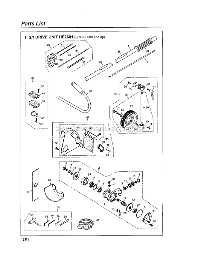 Drive Diagram and Parts List for HE2601 900101 AND UP RedMax Edger