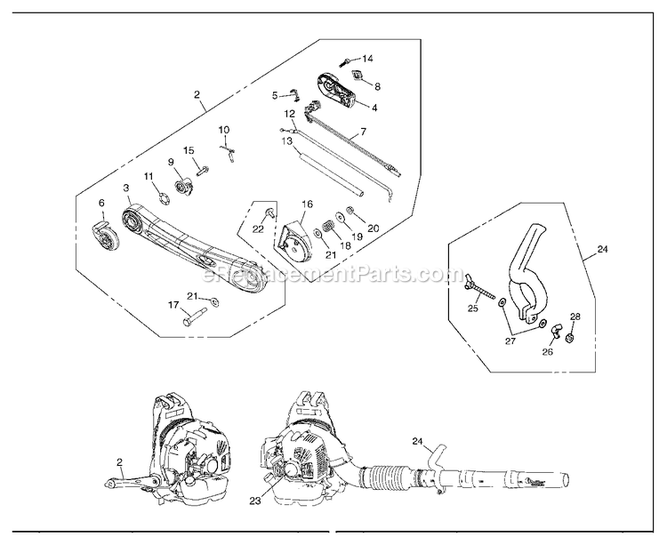 Handle And Controls Diagram and Parts List for EBZ6500 10900101 AND UP RedMax Leaf Blower / Vacuum