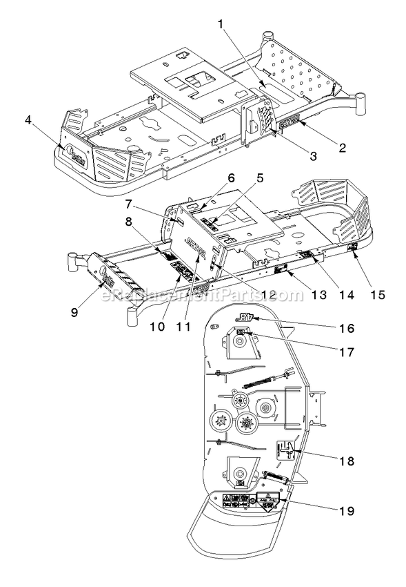 Decals Diagram and Parts List for RZT48 (96767200200)(2019-12) RedMax Lawn Tractor