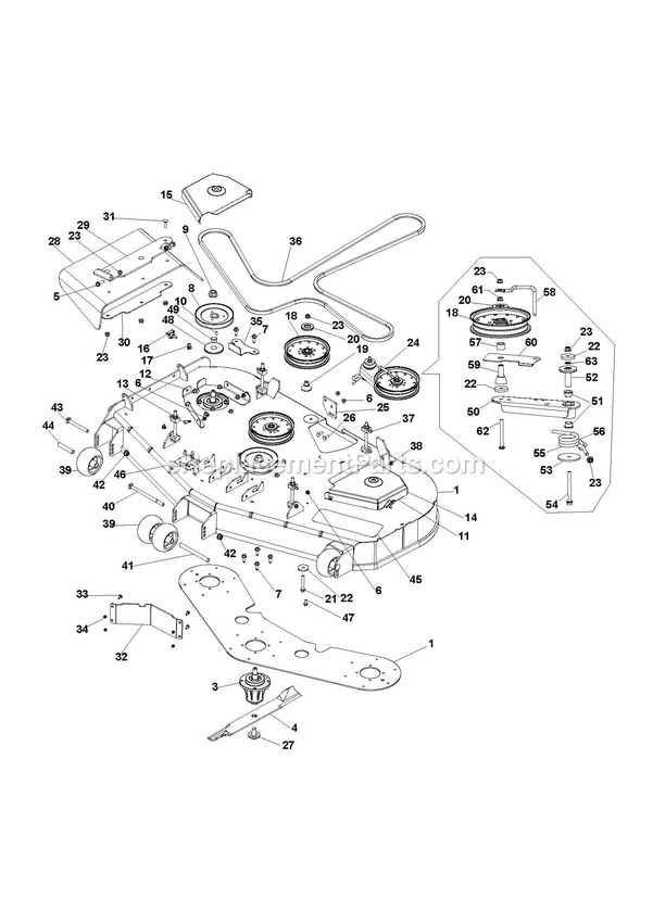 Mowing Deck Diagram and Parts List for CZTE60  RedMax Lawn Tractor