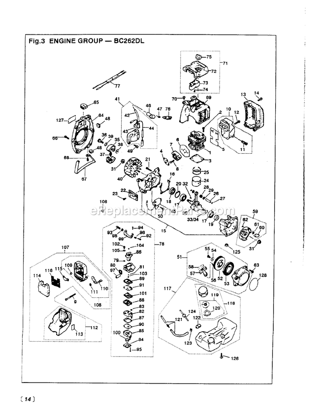 Engine Diagram and Parts List for BC262DL 000001 AND UP RedMax Edger