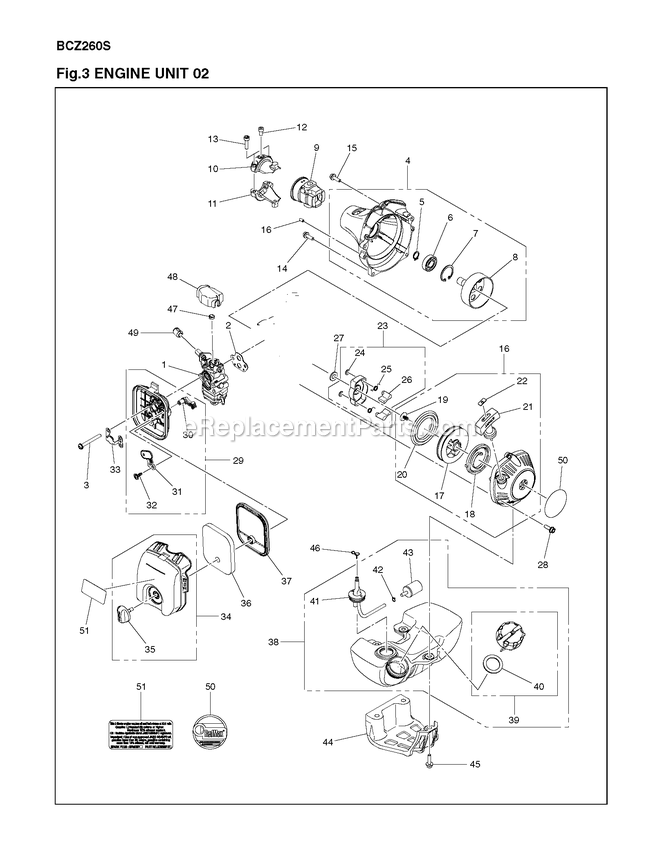 Engine 2 Diagram and Parts List for BCZ260S (967194301)(2018-02) RedMax Edger