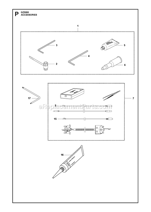 Accessories Diagram and Parts List for GZ5000  RedMax Chainsaw
