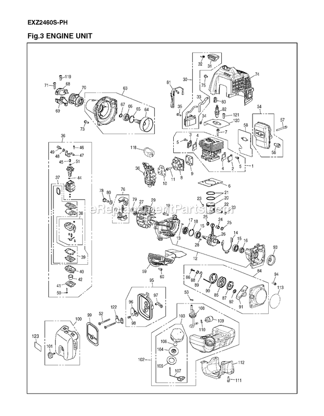 Engine Diagram and Parts List for EXZ2460SPH 00800101 AND UP RedMax Edger