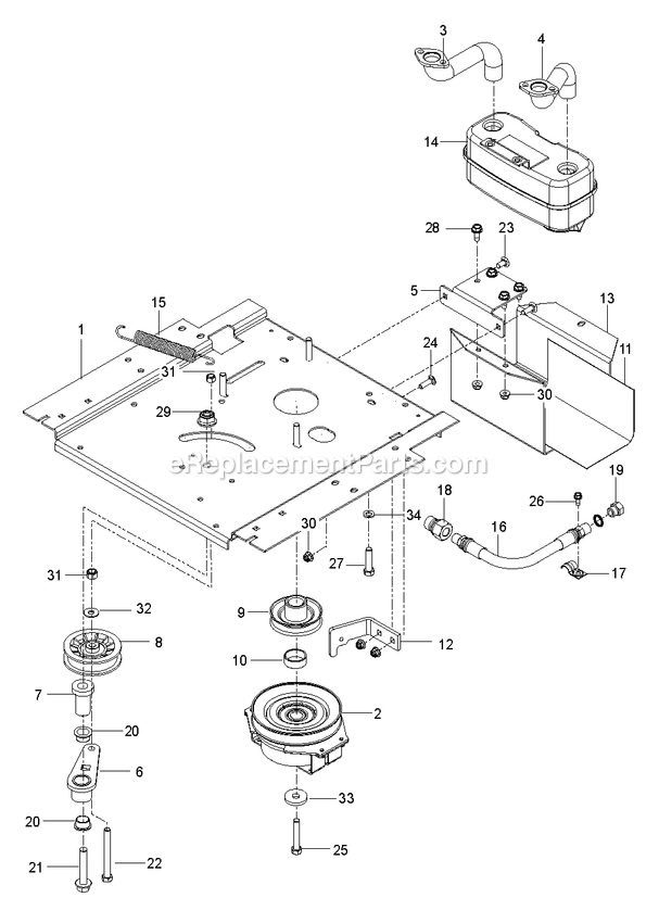 Engine Mounting, Guards And Muffler Diagram and Parts List for RZT54 (96767210101)(2020-08) RedMax Lawn Tractor