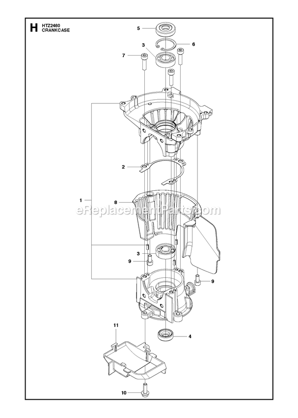 Crankcase Diagram and Parts List for HTZ2460 (967335001)(2018-02) RedMax Hedge Trimmer