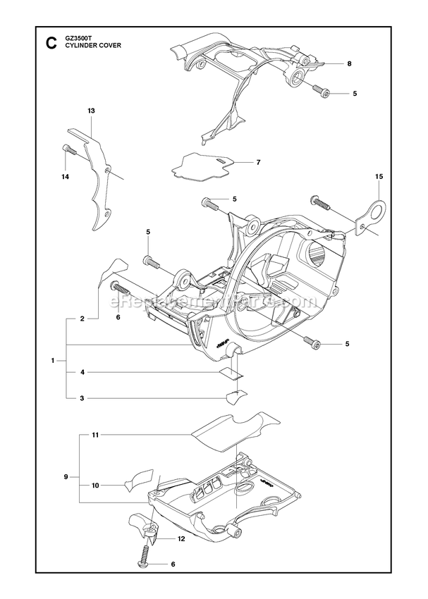 Cylinder Cover Diagram and Parts List for GZ3500T  RedMax Chainsaw