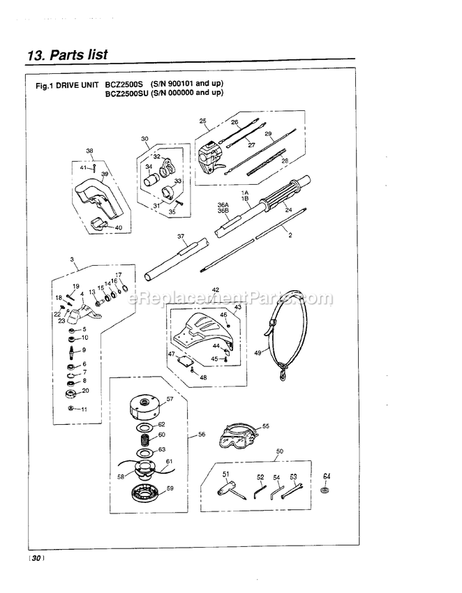 Drive Diagram and Parts List for BCZ2500SU 009766 - 28085 RedMax Edger