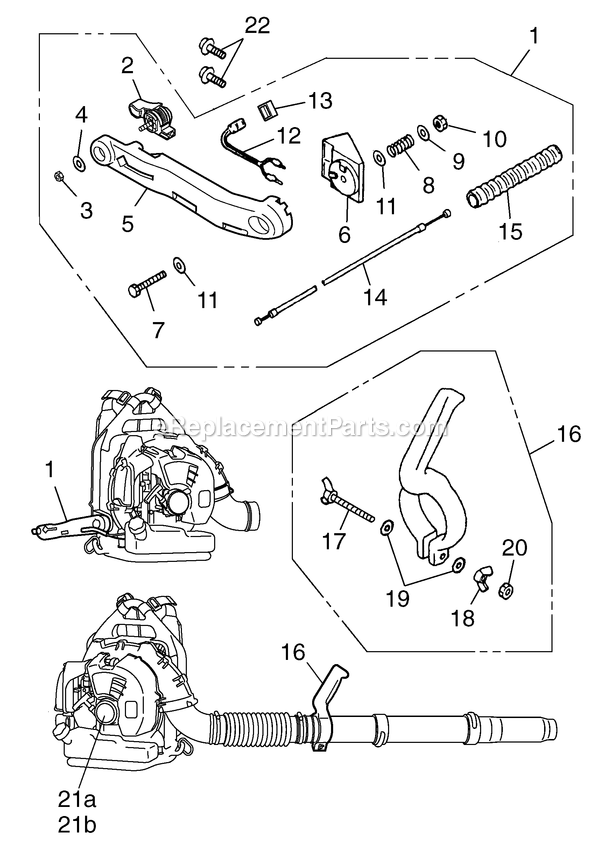 Handle And Controls Diagram and Parts List for EBZ7100 70800101 AND UP RedMax Leaf Blower / Vacuum