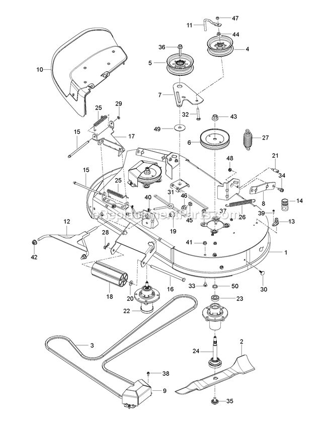 Mower Deck / Cutting Deck Diagram and Parts List for RZT42 (96767190101)(2020-08) RedMax Lawn Tractor