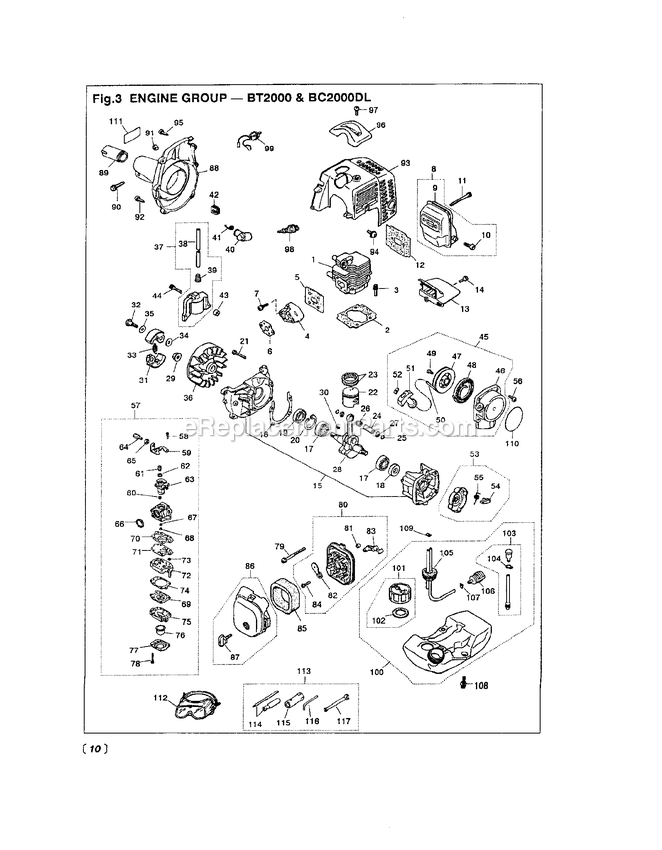 Engine Diagram and Parts List for BC2000DL 000001 AND UP RedMax Edger