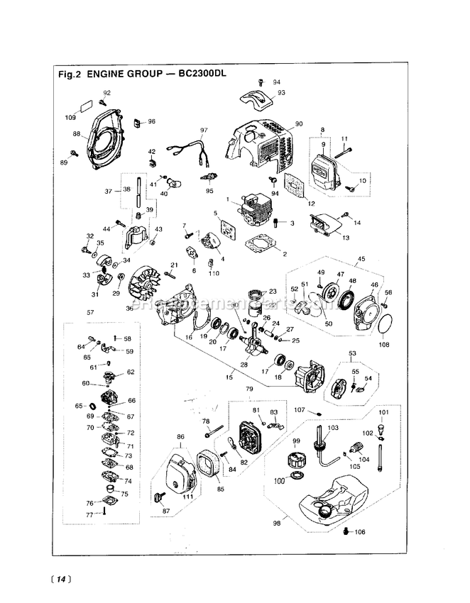 Engine Diagram and Parts List for BC2300DL 514382 - 660000 RedMax Edger