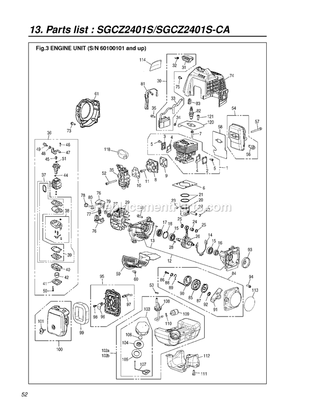 Engine Diagram and Parts List for SGCZ2401S 60100101 AND UP RedMax Edger