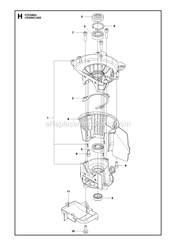 Crankcase Diagram and Parts List for HTZ2460L (967335101)(2018-02) RedMax Hedge Trimmer