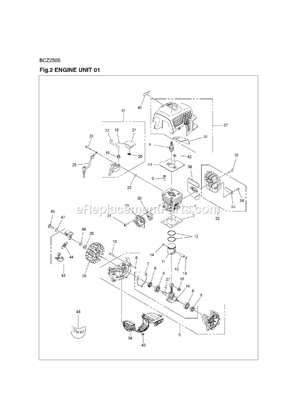 Engine 1 Diagram and Parts List for BCZ250S (967668801)(2017-06) RedMax Edger