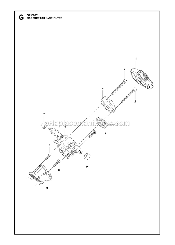 Crankcase Diagram and Parts List for GZ3500T  RedMax Chainsaw