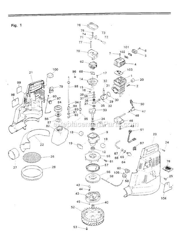 Engine Diagram and Parts List for HB260 000001 AND UP RedMax Leaf Blower / Vacuum