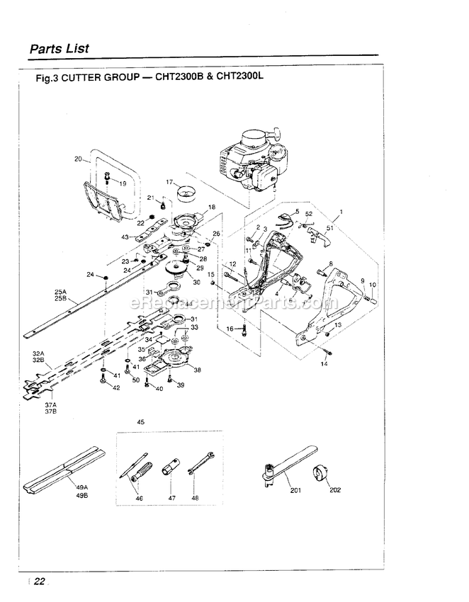 Drive Diagram and Parts List for CHT2300B 972833 AND UP RedMax Hedge Trimmer