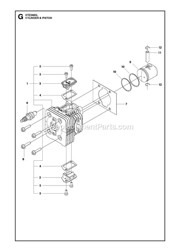 Cylinder Piston Diagram and Parts List for HTZ2460L (967335101)(2018-02) RedMax Hedge Trimmer