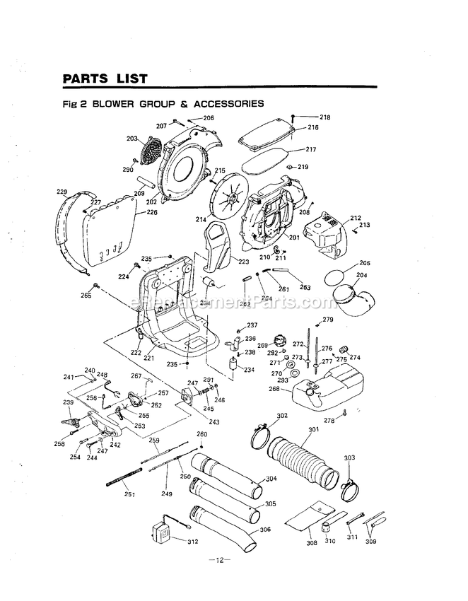 Accessories Diagram and Parts List for EBA431 509227 - 711926 RedMax Leaf Blower / Vacuum