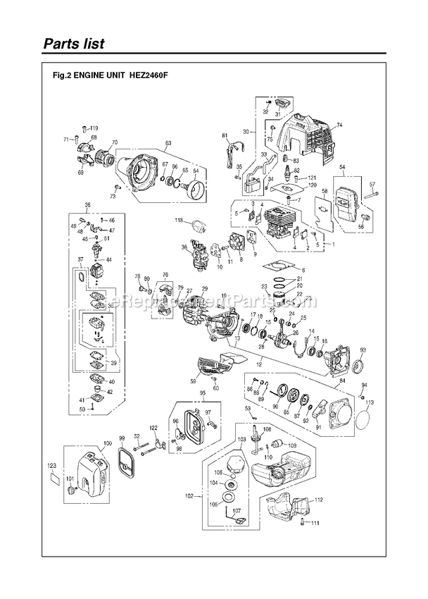 Engine Diagram and Parts List for HEZ2460F 00700101 AND UP RedMax Edger