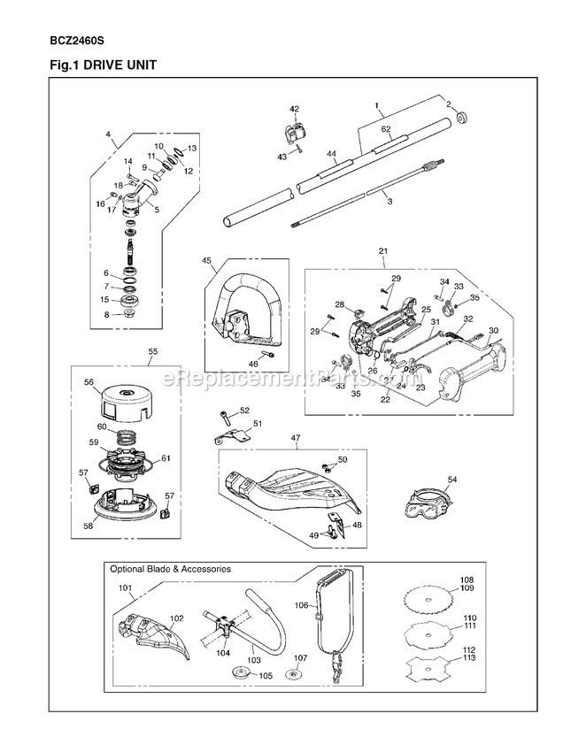 Drive Diagram and Parts List for BCZ2460S 400101 AND UP RedMax Edger