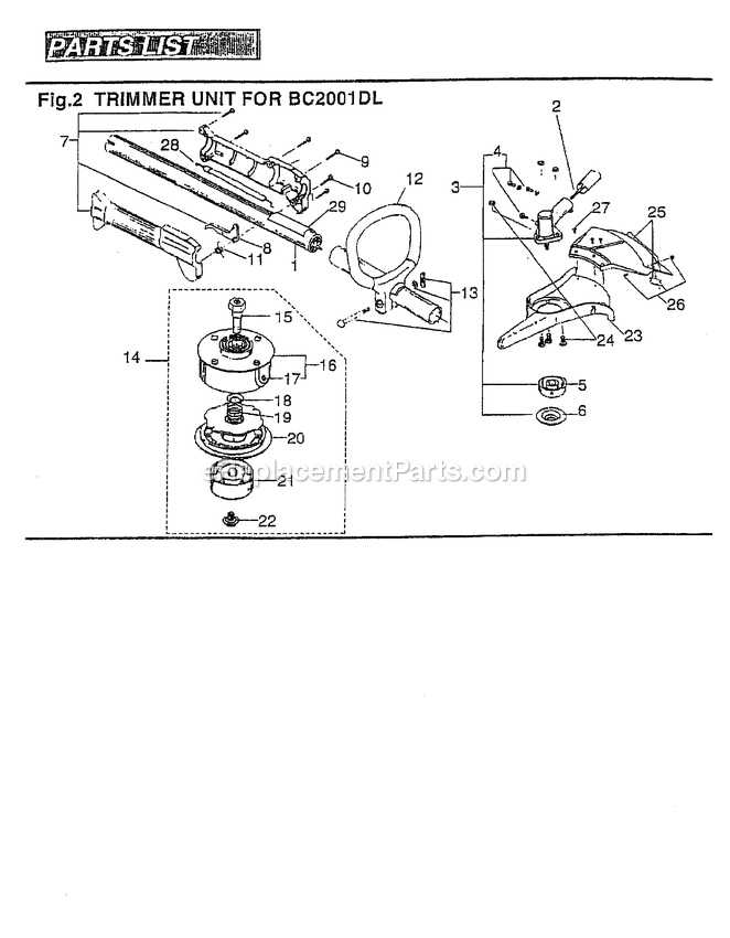 Cutting Equipment Diagram and Parts List for BC2001DL 660001 AND UP RedMax Edger