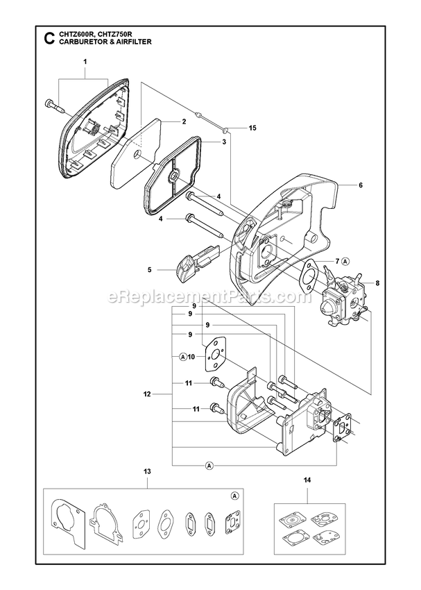 Carburetor And Air Filter Diagram and Parts List for CHTZ600R,CHTZ750R  RedMax Hedge Trimmer