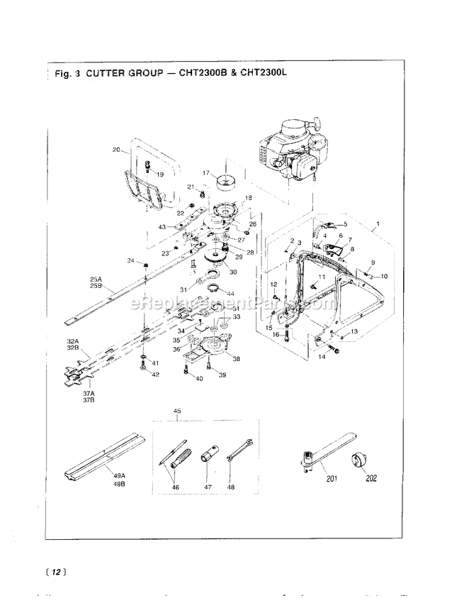 Drive Diagram and Parts List for CHT2300L 503269 - 507004 RedMax Hedge Trimmer